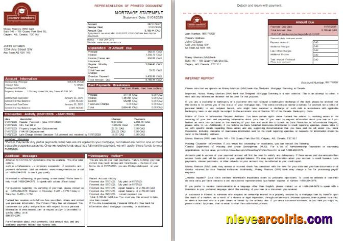Canada Money Mentors (MM) bank mortgage statement, 3 pages, 1-2